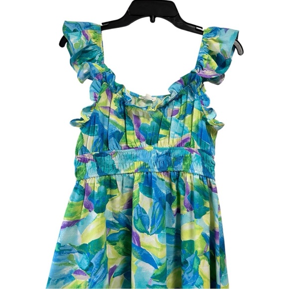 Blu Pepper Blue and Green Ruffled Mini Sundress Size Medium - Picture 2 of 7